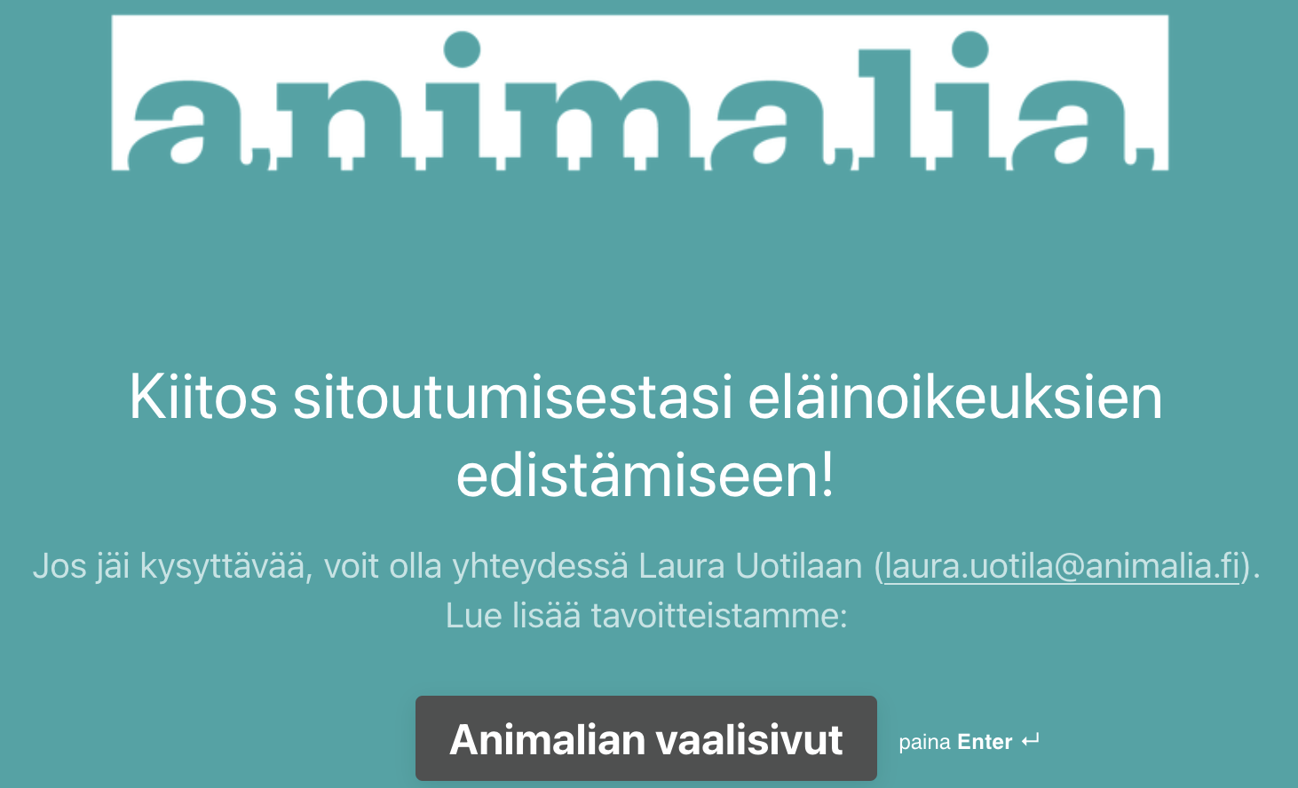 4. Eläinoikeuksien edistäminen (Animalia)